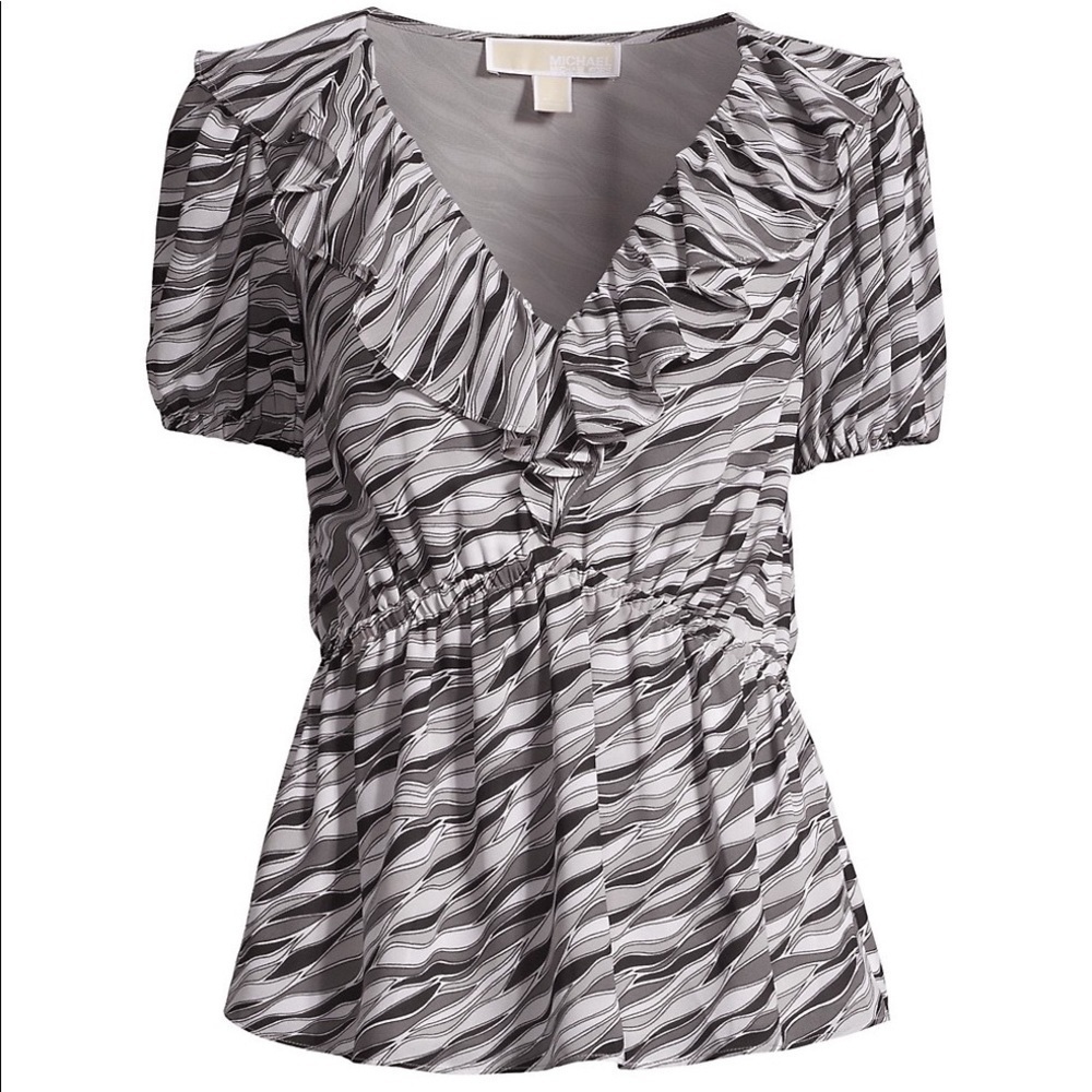 MICHAEL Michael Kors New With Tags  Print Ruffle Camo Print Blouse Size Small